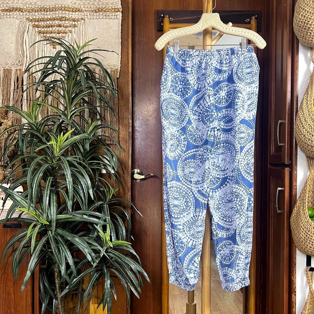 Zac Rachel Mandala Print Pants Women S Blue Lyocell Beach Boho Tapered Pockets